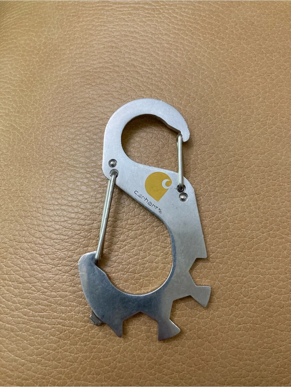 Carhartt Silver Carabiner Multi-Tool with Yellow Logo